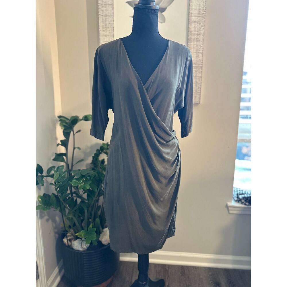 James Perse Olive 3/4 Sleeve Faux Wrap Dress Sz. 2/M